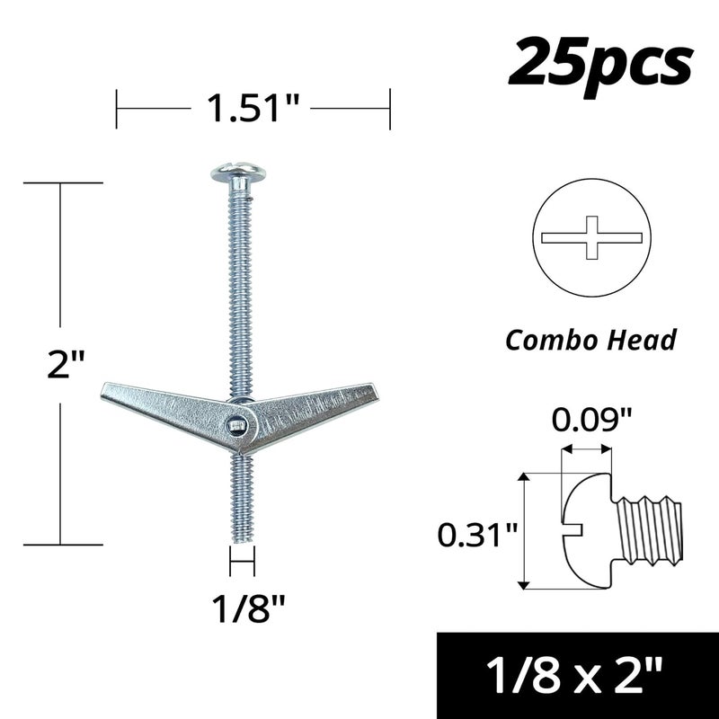 HASWARE Toggle Bolt Zinc Plated Steel and Wing Nut for Hanging Heavy Items on Drywall 1/8 x 2 (25 Pack) - Image 2